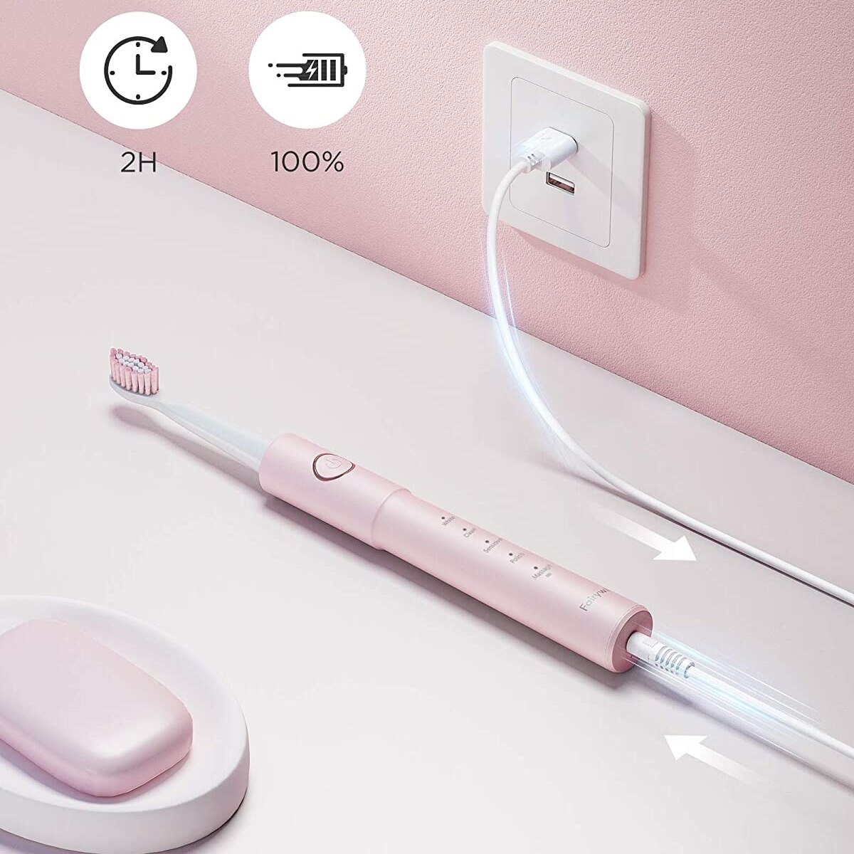 Fairywill E11 Sonic Electric Toothbrush 8 Brush Replacement Heads Waterproof USB Charge Rechargeable Electric Toothbrush Adult