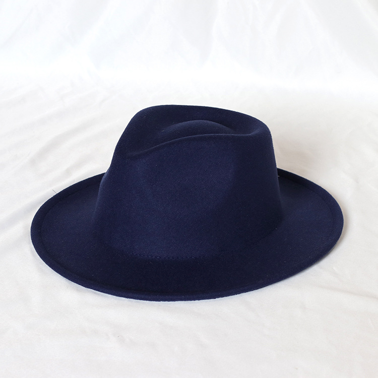 2022 nuovi cappelli fedora in feltro stile britannico per uomo donna cappello a tesa corta trilby abito formale cappello signore jazz cappelli: Blu profondo