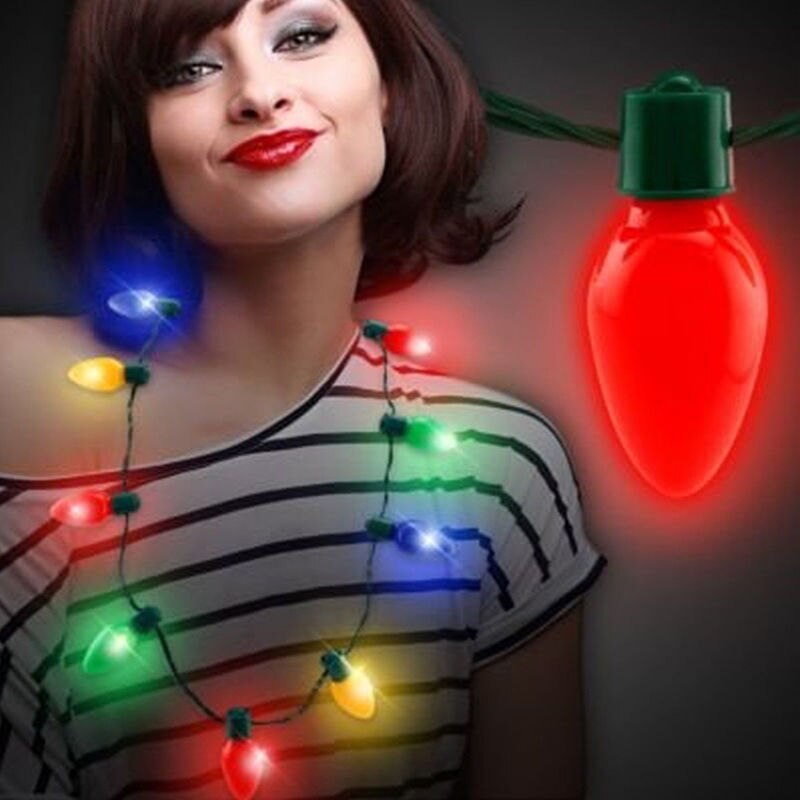 Collier ampoule de noël jusqu'à lumière LED, décoration scintillante pour fête, pour adultes ou enfants