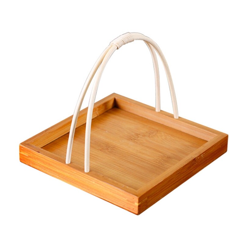Japanese Sushi Bamboo Basket with Handle Dessert Fried Food Serving Tray Snack Fruit Dish Plate Round Paper Doilies Ta: large