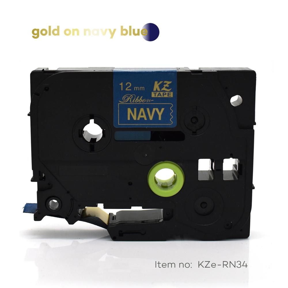 Cidy satinbånd 12mm*4m etikettape tze -re34 tz-rn34 tze -re31 tz-r234 tze -rg34 tz-rw34 til p-touch printer: Guld på marineblå