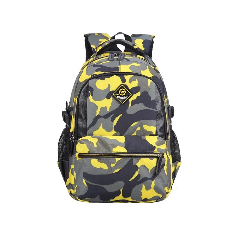 Green Camouflage School Backpack Nylon Casual Daypack Travel Outdoor Kids School Bags for Boys and Girls Birthday Presents: small yellow