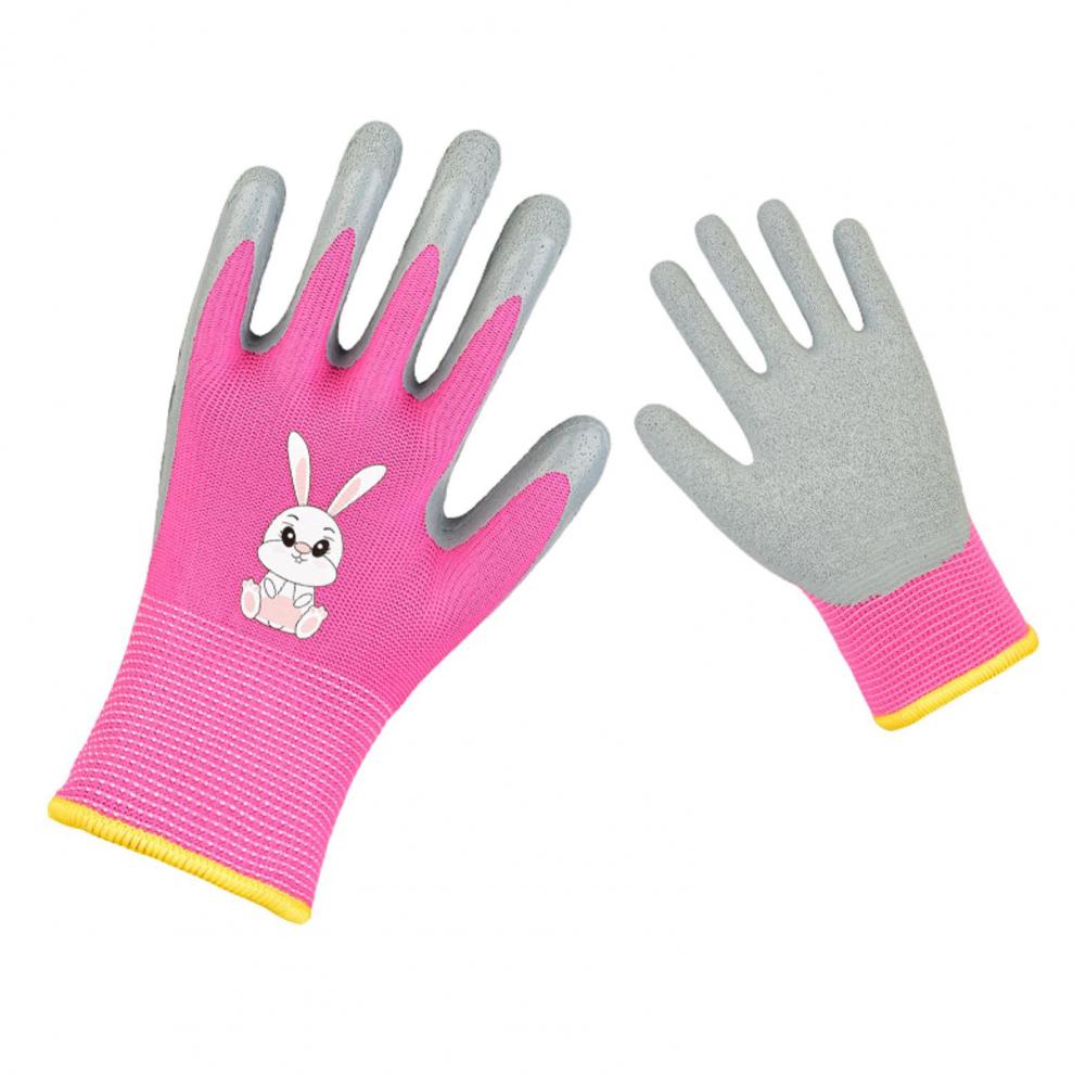 1 Pair Kids Gardening Gloves Cartoon Pattern Wear Resistant Thorn-Proof Puncture-Resistant Rubber Little Helpers Work Gloves: PP / Pink