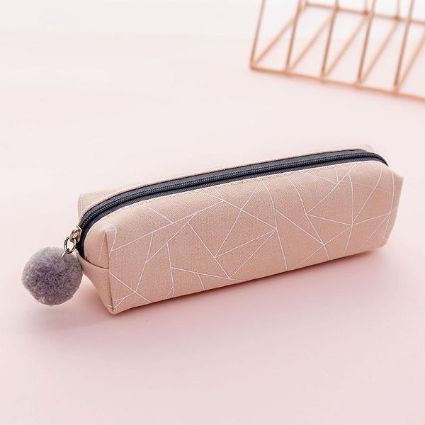 Pencil Case Solid Estuche Escolar Large Capacity Etui Pennen Box Trousse Scolaire Stylo Pencilcase Stripe Canvas Double Zipper: Pink Triangle