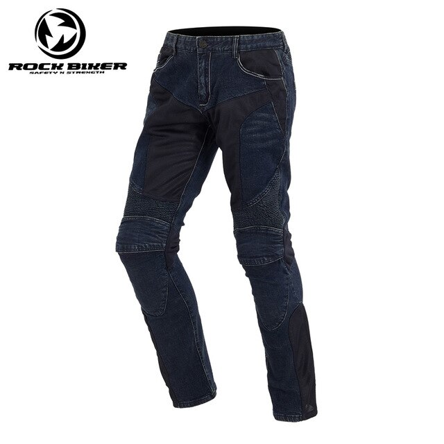 Motorcycle cross racing jeans summer breathable black mesh jeans for men Motorcycle protection pants motorcycle racing pants PK: Blue / L(32)