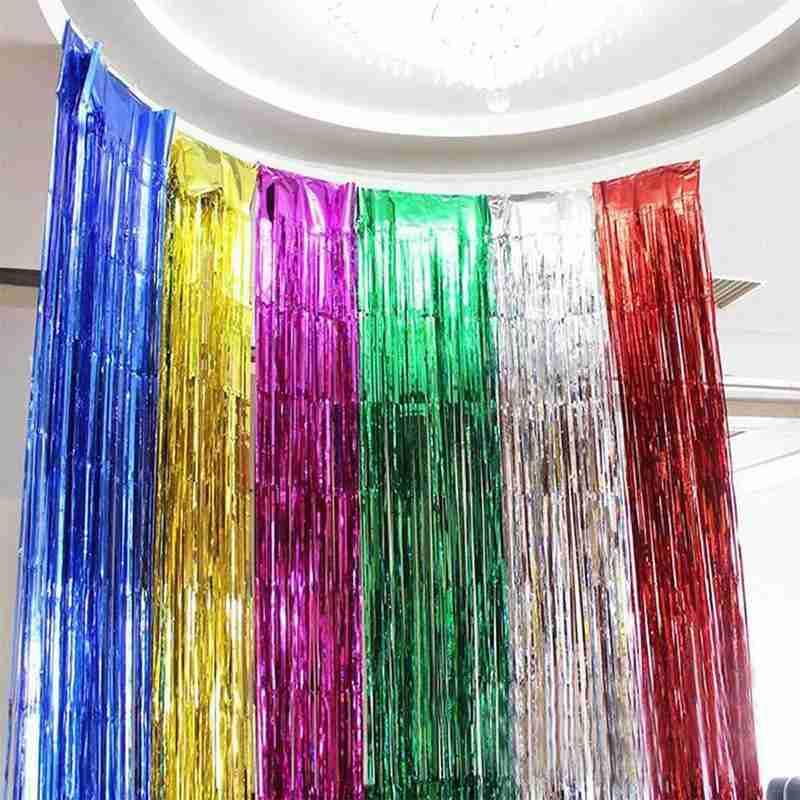 Metal folie stripe shimmer bryllup regntæt silke gardin fest dekoration fødselsdag  o6 i 4