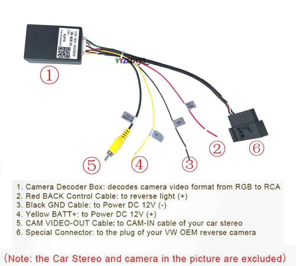 Adaptador convertidor de señal RGB a CVBS (RCA) AV para retrovisor Original de fábrica para VW Passat OEM, Android DVD