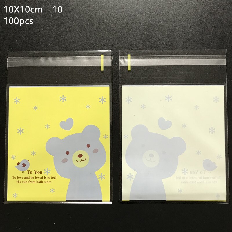 100pcs/lot 10*10cm Plastic Bags Animal Cookie&amp;Candy Bag Self-Adhesive For Wedding Birthday Party Bag Biscuit Packaging Bag: 10x10cm 10
