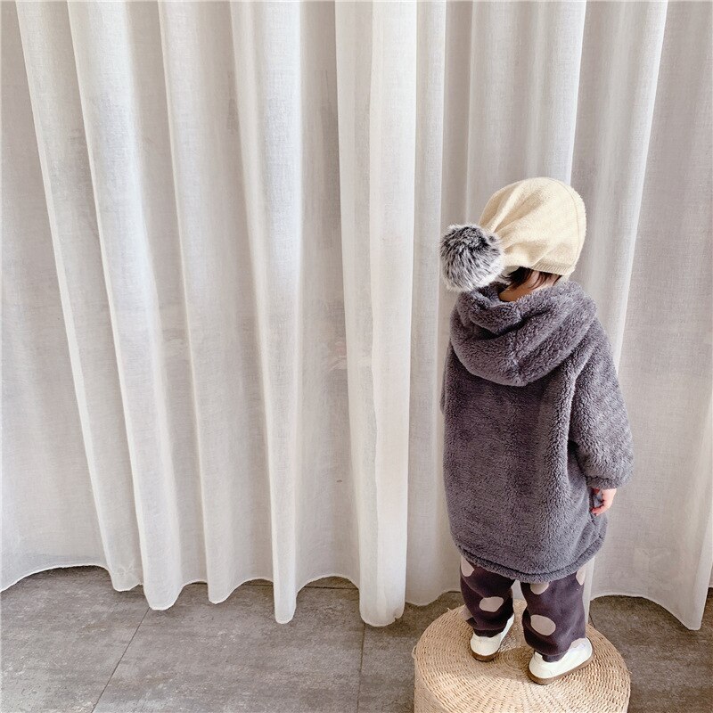 Toddler Girls Winter Coats Korean Solid Kids Warm Lambswool Jackets Casual Loose Soft Thick Long Jacket For Girls