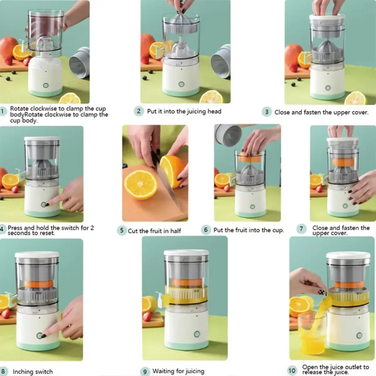1PC - Draagbare USB oplaadbare sapcentrifuge - Automatische fruitblender voor vers sinaasappel- en citroensap, draadloos!
