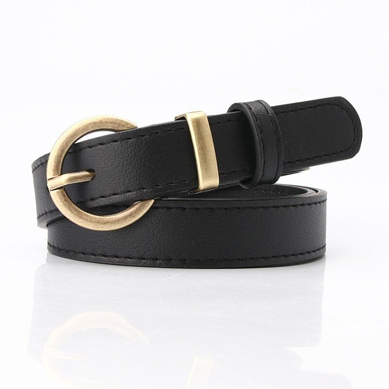 Cinturón de cuero fino para mujer, cinturón negro, blanco y marrón para mujer, cinturón de vestir para niña, pantalones vaqueros: Black