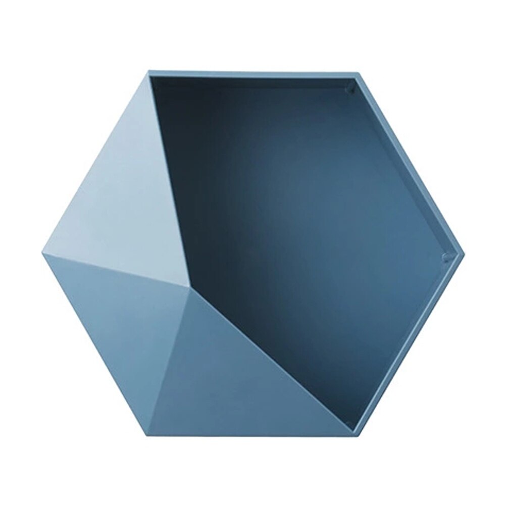 Nordique hexagone étagère tenture murale salon mural géométrique sans poinçon décoration murale salle de bain étagère organisateur: Bleu