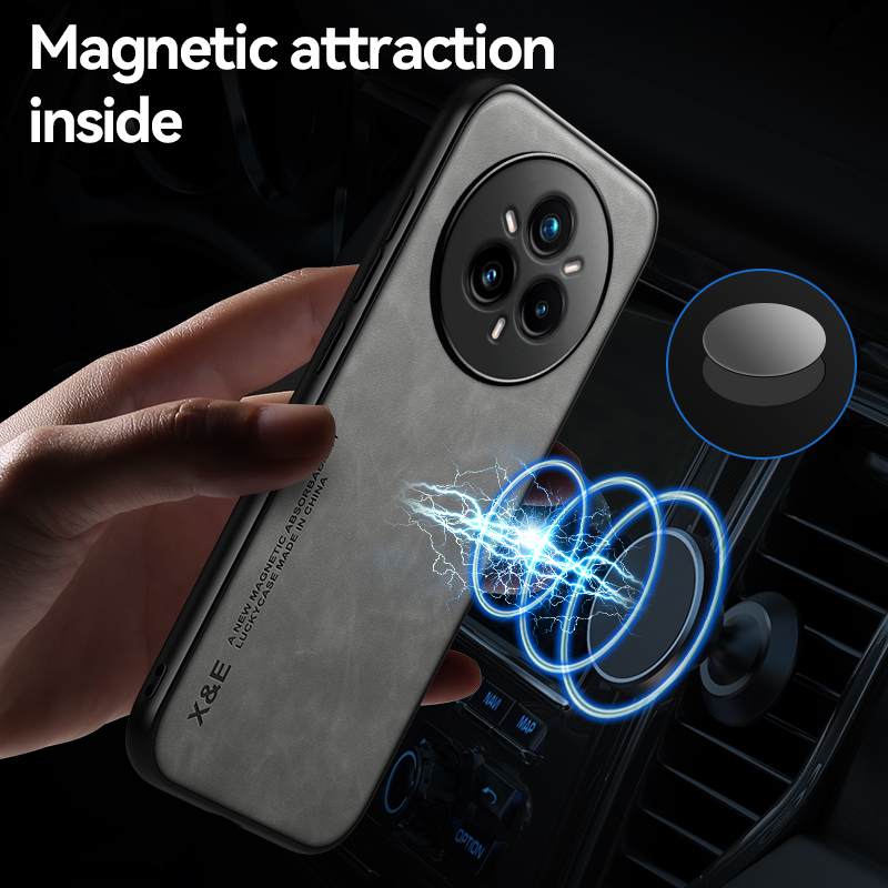 Luxe Lederen Schokbestendig Telefoon Case Voor Realme 14 Pro 5G Auto Magnetische Houder Cover voor Realme 14 Pro + Realmi 14Pro Plus Fundas