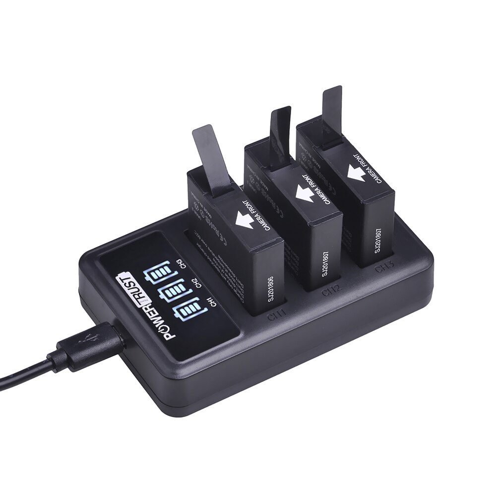 3X1200 Mah Originele SJ8 Oplaadbare Li-Ion Batterij + Led 3-Kanaals Usb Oplader Voor Sjcam SJ8 Serie sport Actie Camera