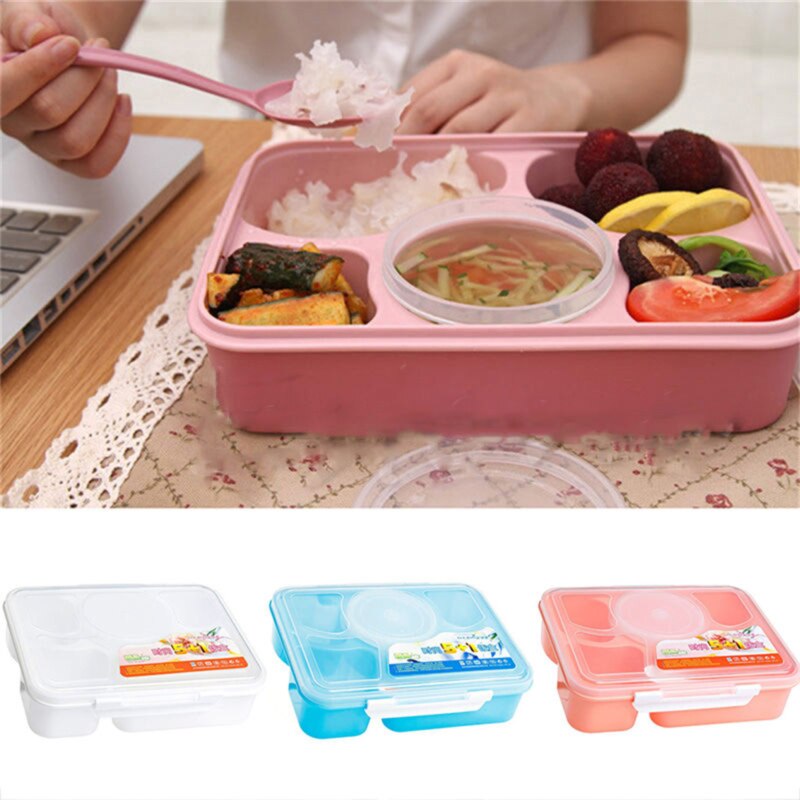 The Portable Five-Point Grid Lunch Box Microwave Lunch Box Fruit Food Storage Box Outdoor Picnic Lunch Box