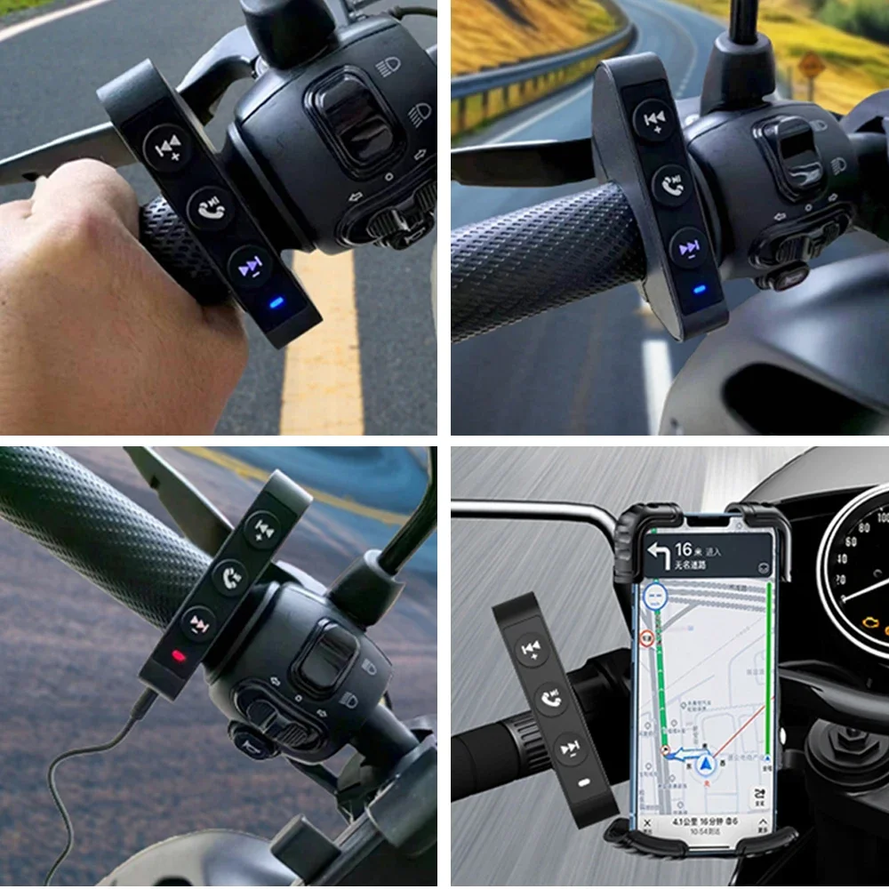 Kebidumei Bluetooth 5.3 Stuur Afstandsbediening Voor Motorhelm Headset Waterdichte Draadloze Media Control Universeel