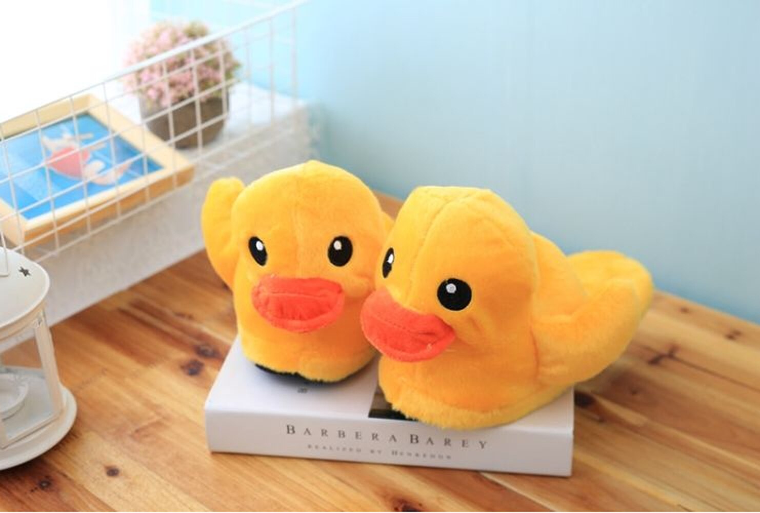 Hommes garçons canard forme en peluche pantoufles pas de glissement intérieur chaussures Valentine hiver tongs