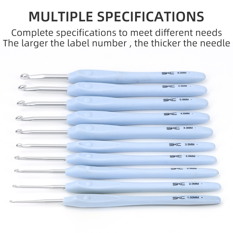 Gancho de ganchillo azul, vástago suave, aguja para suéter, ganchos de ganchillo, herramientas para tejer a mano, agujas de lana, accesorios de gancho de punto de aluminio TPR