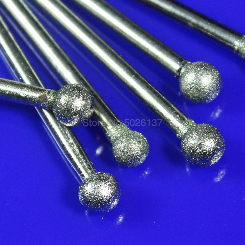 1Pcs Diamond Grind Needle Head Cutter Jade Carve Precision Engrave Rotary Spherical Burr Round Ball Burrs Grinding Tool