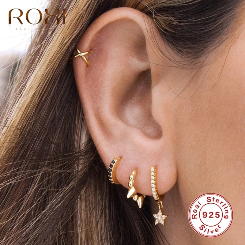 Roxi skinnende u form hoop øreringe til kvinder piger vedhæng stjerner zirkonkrystaller bryllup øreringe 925 sterling sølv smykker