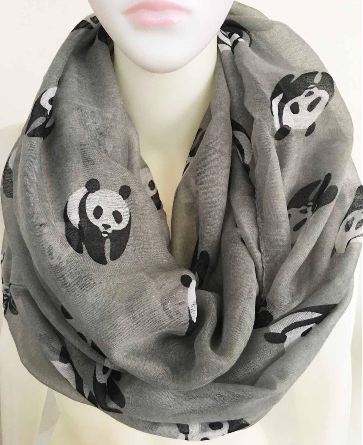 Foxmom – foulard tendance gris bleu Panda, écharpe Infinity Animal, pour femmes: Grey