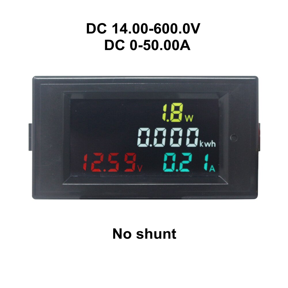 DC Power Energy Meter Monitor Voltmeter Ammeter 4 in 1 DC 14.00-600.0V 20A/50A/100A Volt Amp Watt KWH Monitor: 50A no shunt