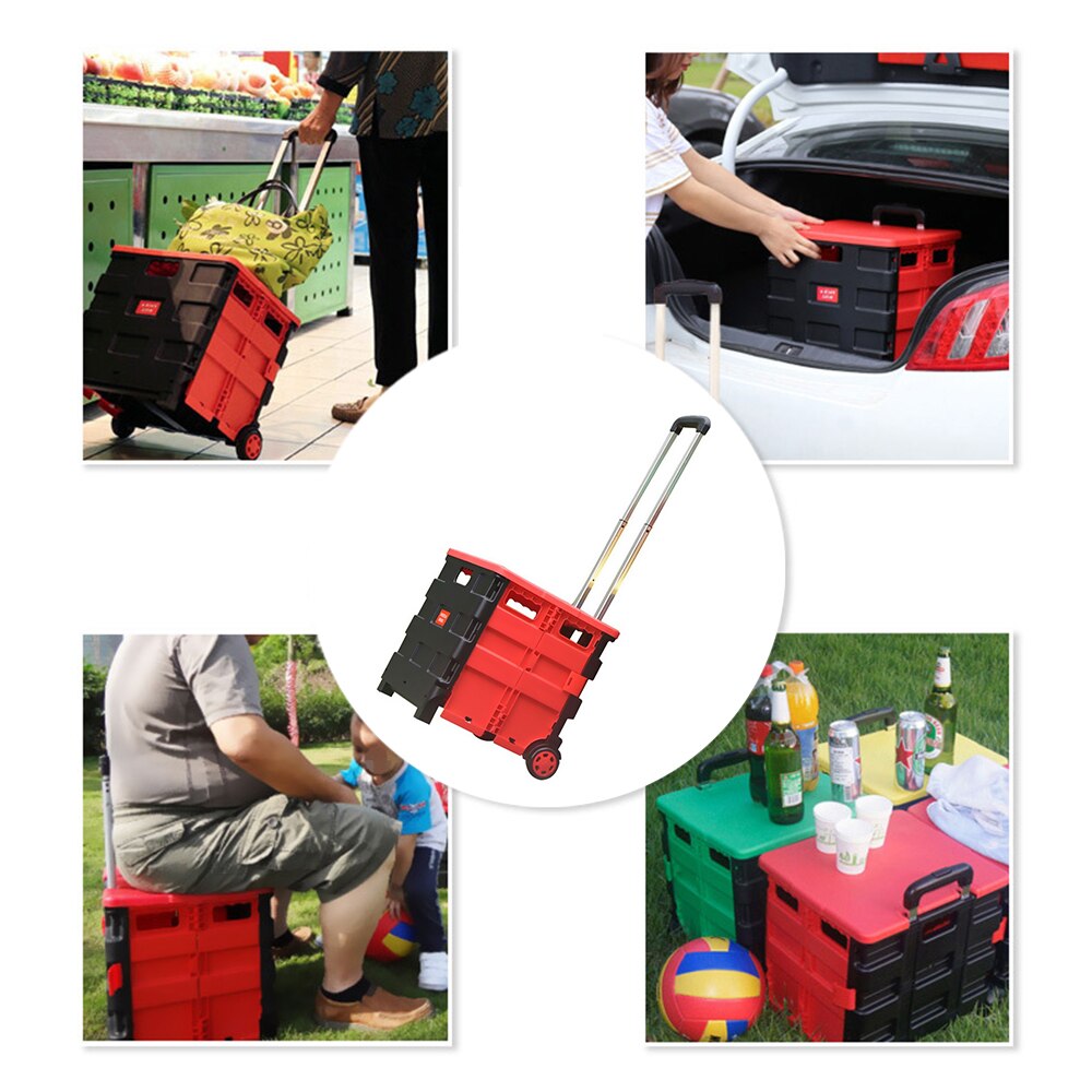 Winkelwagen Opvouwbare Boodschappentas Winkelwagen Twee Wielen Inklapbare Handkar Met Deksel Draagbare Rolling Kruidenier Winkelwagen Utility Mand Zetel 45L