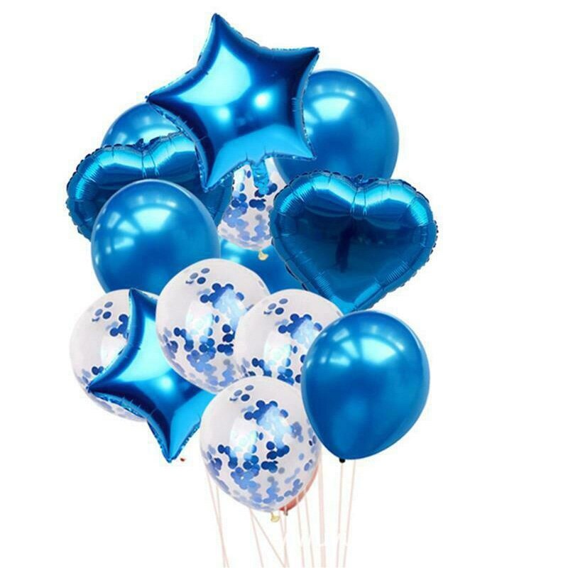 14Pcs 12/18-Inch Harten Sterren Confetti Folie Ballonnen Latex Ballonnen Bruiloft Decoratie Benodigdheden: 06