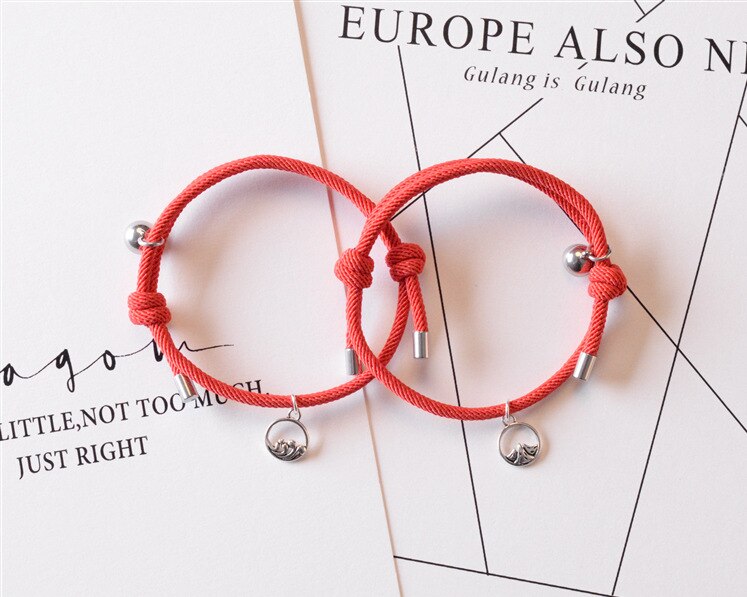 2pcs Attract couples bracelets best friend bracelet men bracelet red black rope weaving magnet attract long-distance lovejewelry: A