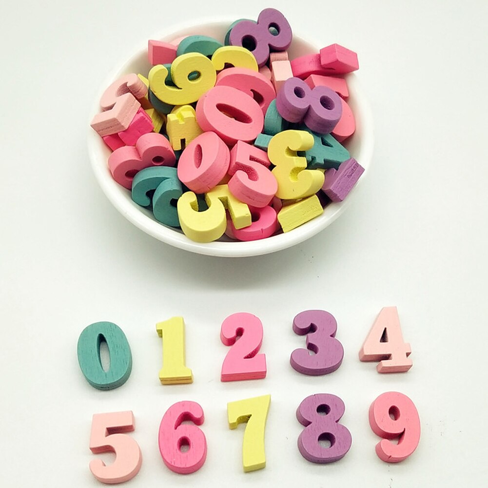 100 stk fest hjemmearbejde 15mm alfabet dekoration blandet gør-det-selv-ord håndlavede træbogstaver tal flerfarvet blok: Nummer