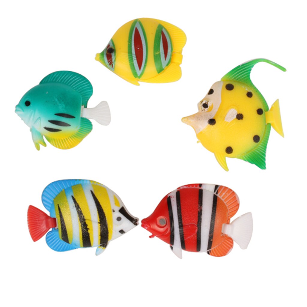 5x Aquarium Kunstmatige Kleurrijke Gloeiende Vis Siliconen Clownfish Drijvende Decoraties Ornamenten Voor Aquarium Ornamenten