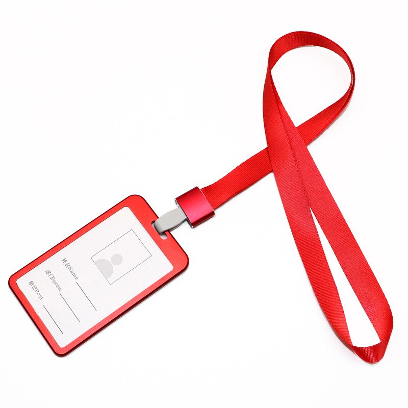 Lanyard Card Holders Aluminum Alloy Work Pass Card Cover Employee Exhibition Card Neck Badge Holder: Red