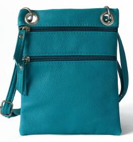 Dames pu diagonale kruisverpakking dubbele rits veelkleurige portemonnee: Hemelsblauw