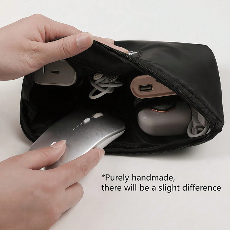 Bolsa de cables para accesorios de viaje, organizador electrónico USB Digital portátil, estuche para dispositivos, soporte para cargador móvil de carga de teléfono móvil de viaje: Negro