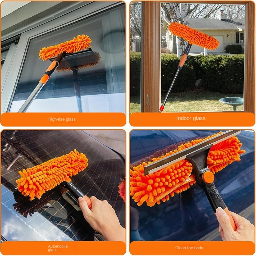 Long Duster Window Cleaning Squeegee Dusting Cleaning Extension Pole Ceiling Duster 2 In 1 Washing Dust Remover