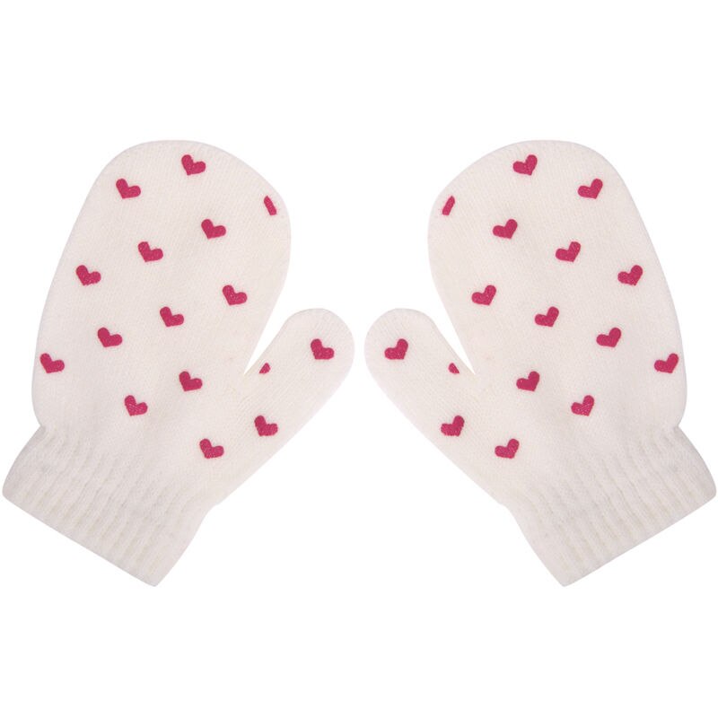 White, Blue, Gray Kids Dot Star Heart Pattern Mittens Boys Girls Soft Knitting Warm Gloves: WhiteHeart