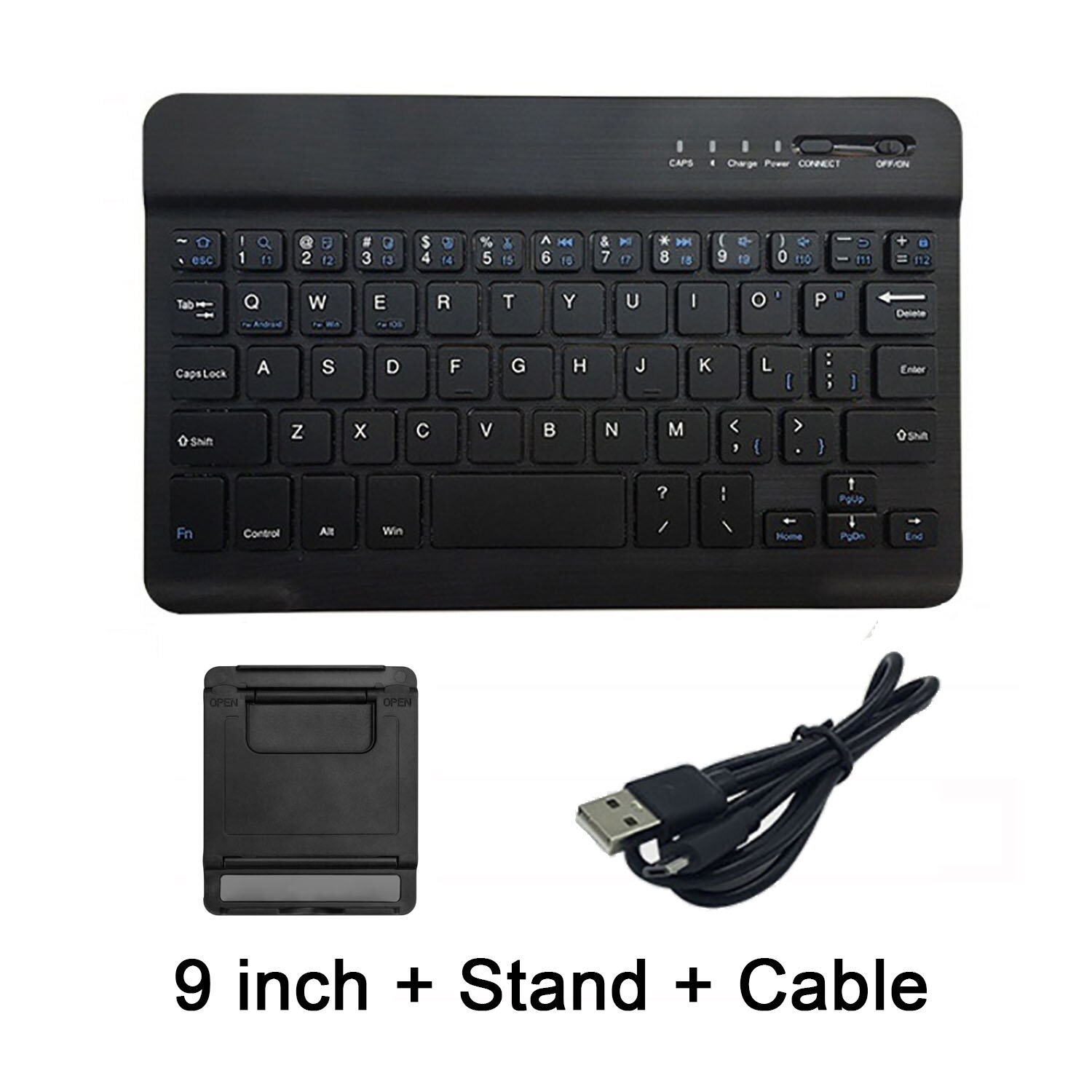 Ultra Slim Multimedia Aluminum Wireless Bluetooth Keyboard For IOS Android Tablet PC Windows For IPad Min Bluetooth Keyboard: 9in Black with stand