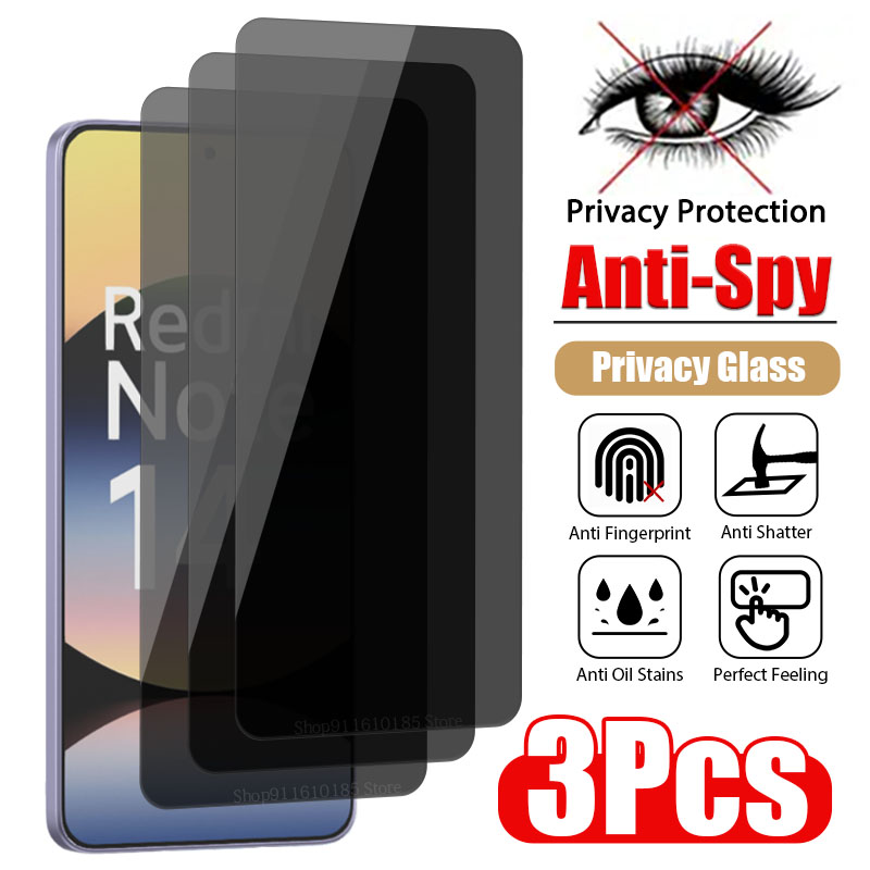 3 uds vidrio de privacidad para Xiaomi Redmi Note 14 13 10 9 8 Pro 12 11 Pro Plus 5G 11S 9S 10S 10C 9A 9C Protector de pantalla antiespía de vidrio