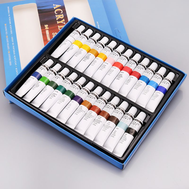 24 kleuren acrylverf set 12ml tubes tekenverf pigment handgeschilderde muurverf voor kunstenaar doe-het-zelf 203a