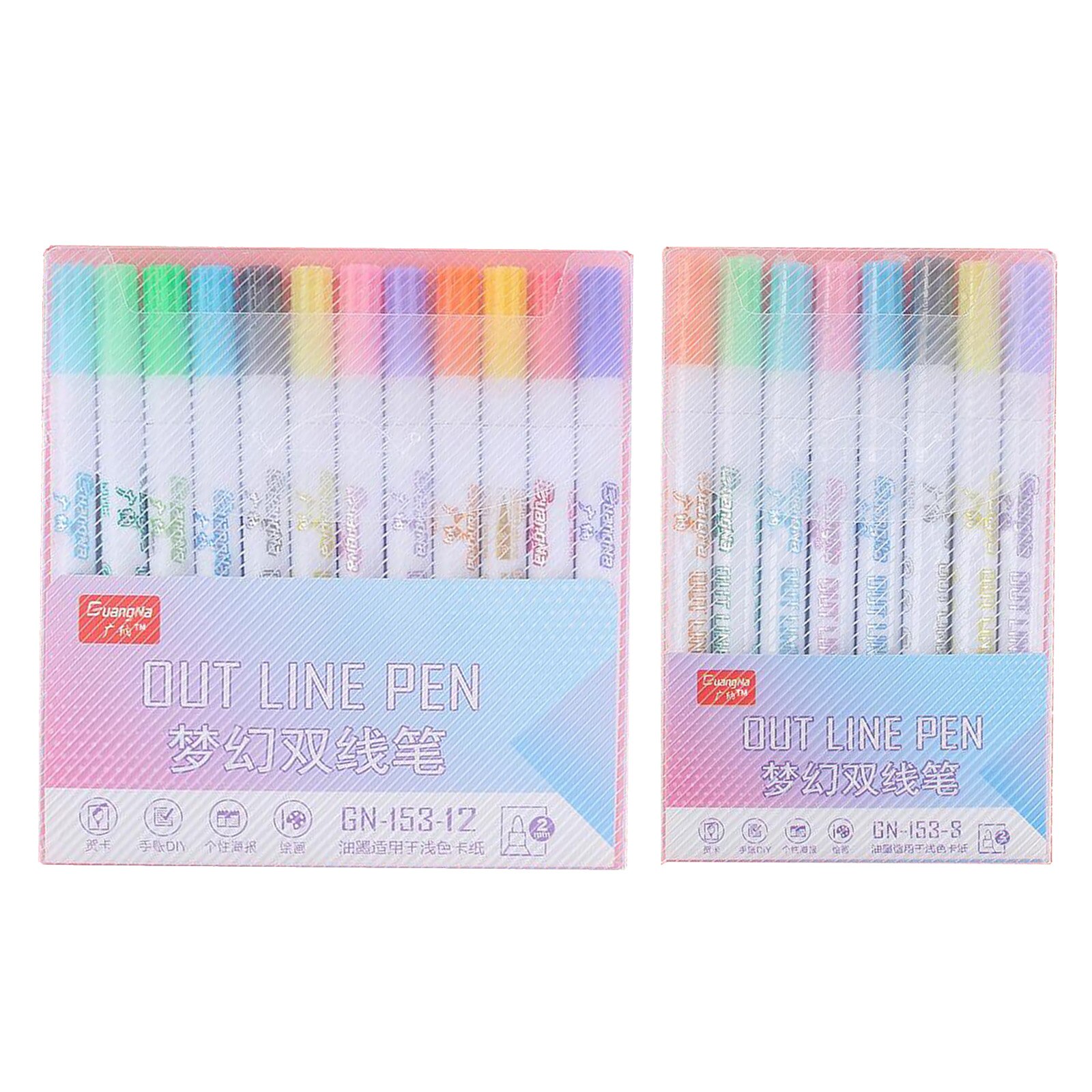 Rotuladores de doble línea de Color mixto, pluma de dibujo de escritura de contorno con brillo para felicitación