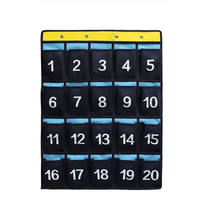 56 Pockets Waterproof Oxford Fabric Storage Hanging Bag Numbered Classroom Charts For Cell Phones Organizers Purple Blue Navy: 20 grid