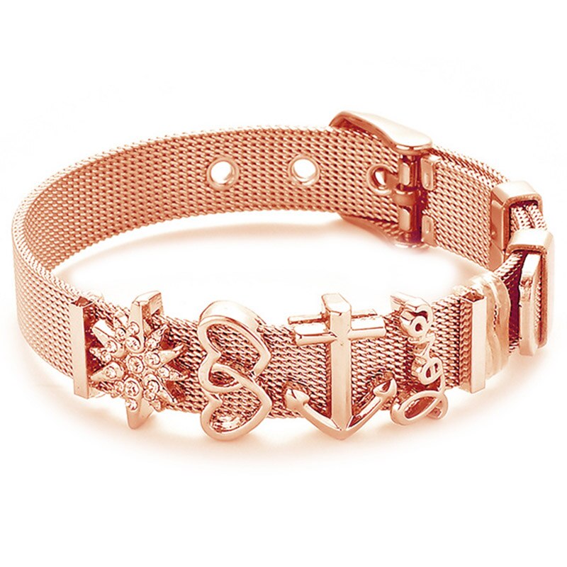 Mesh Bracelets Slide Crystal Love Heart Charms Fine Bracelet Stainless Steel Bracelet for Woman Valentine's Day Jewelry: ST005