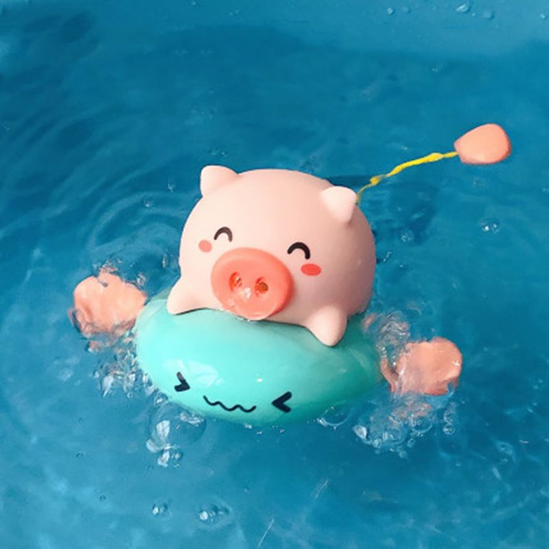 Funny Pigs On Fish Nose Sprays Water Novelty Bath Toy Pool For Baby Shower Clockwork Dabbling Toys Kids Play Water Bath Time