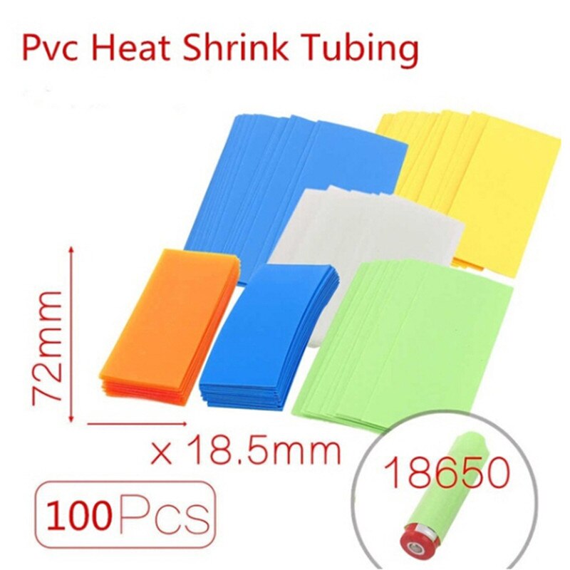 100PCS Li-ion PVC Heat Shrink Tubing 18650 Battery Wrap Precut Size 72*18.5mm Battery Film Tape Battery Cover