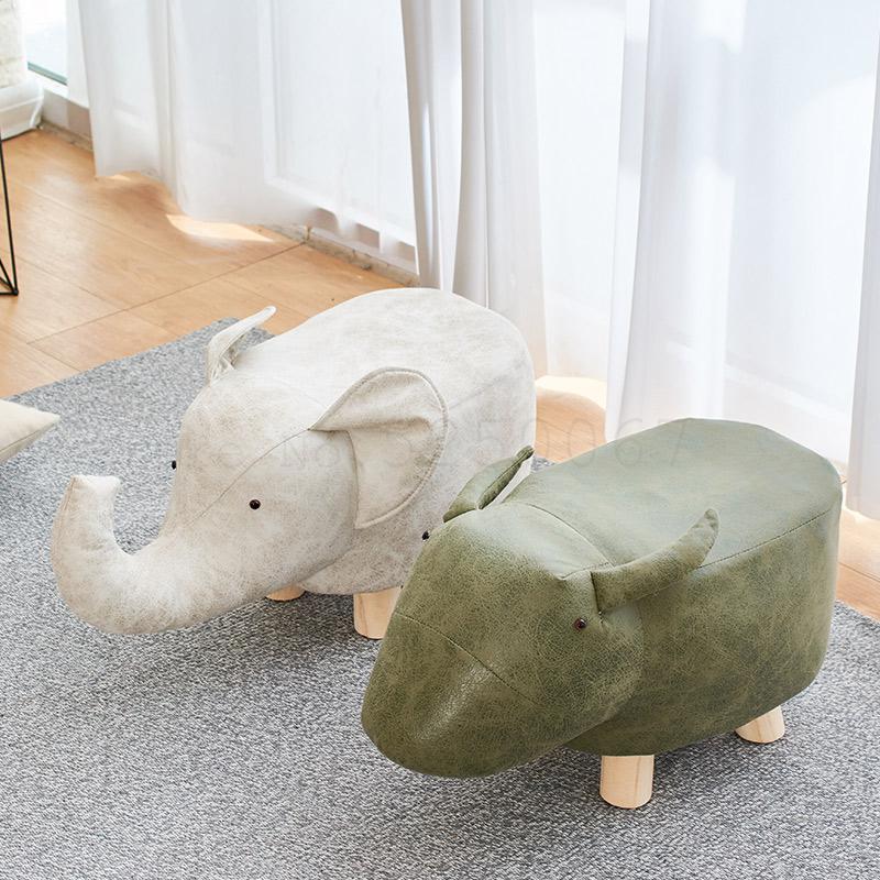 Massivt trä barnpall tecknad djurpall elefant soffbänk fotpall skor bänk