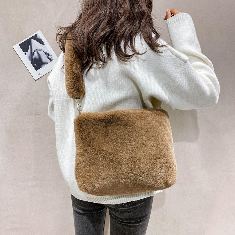 Einfarbig Schulter Tasche Frauen Plüsch Weichen Herbst Winter Flauschigen Weiblichen Totes Handtasche Dame Mädchen Reise Handtasche Sack ein wichtigsten