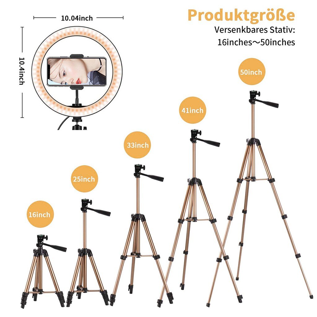 Ring Light 10 Inch 25 cm with Tripod 50 Inch 128 cm with Bluetooth Receiver Mobile Phone Holder 3 Lighting Modes Selfie Video