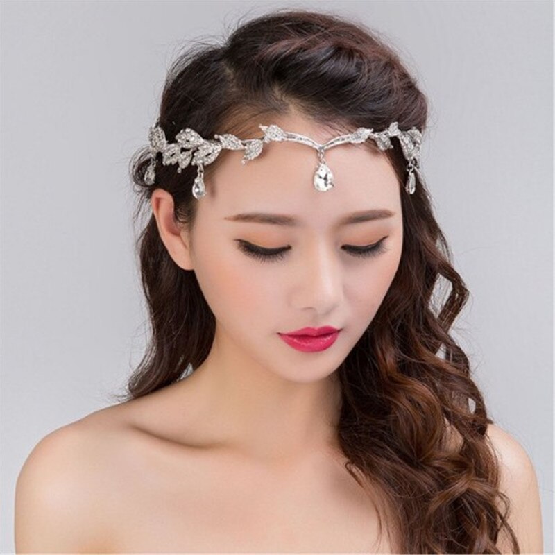 Strass or Rose mariage mariée front tête chaîne coiffure cristal pendentif mariée diadème couronne cheveux bijoux accessoire