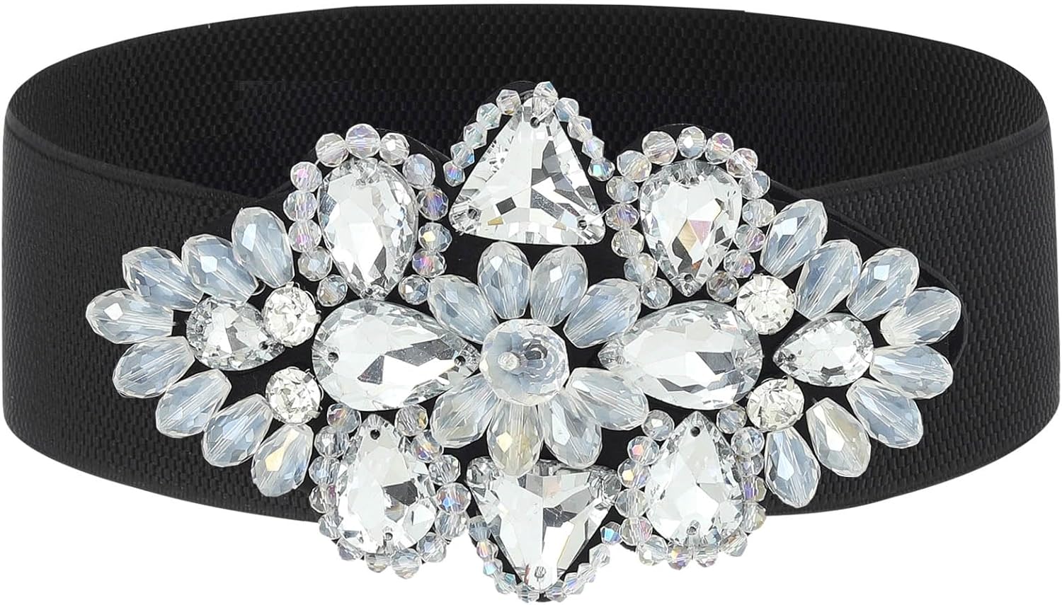 Cintura elastica con strass cintura elasticizzata da donna nera accessori per gioielli in vita con fiori di cristallo larghi per ragazze d'oro per il vestito: nero