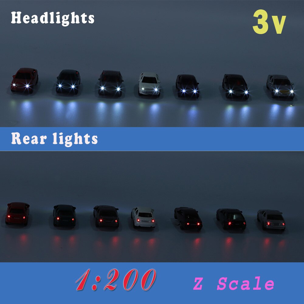 12PCS 1:200 Z Scale Model Lighted Cars With 3V 12V LEDs Lights for Building Layout EC200 railway modeling: 3V